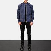 
Charcoal Navy Blár Suede Mótorhjólajakki úr Leðri fyrir Karla - Hliðarsýn með vinnuvistfræðilegu ermasniði