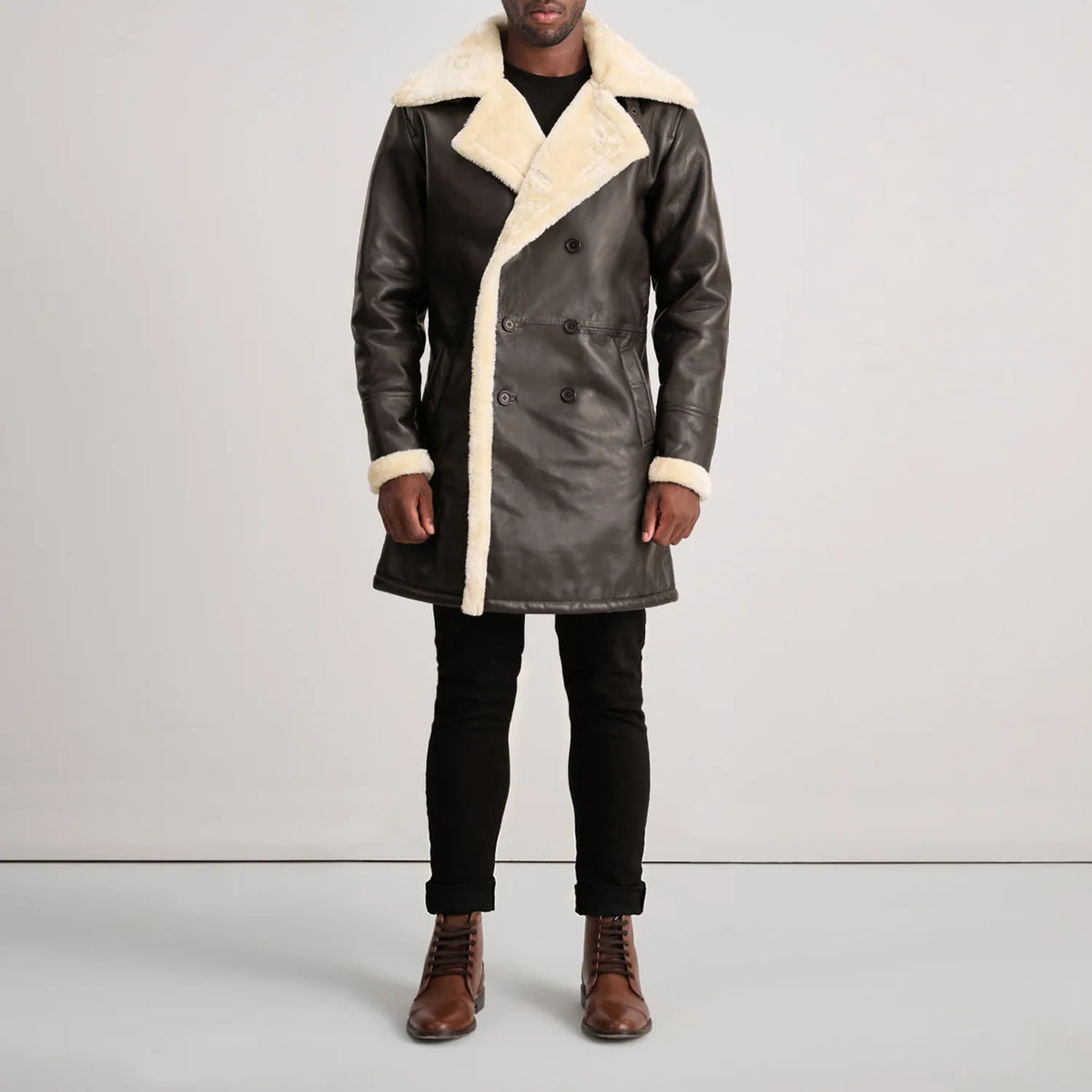 
Charles Leðursíðkápa Brúnn Shearling Leðursíðkápa fyrir Karla – alternate product view 3
