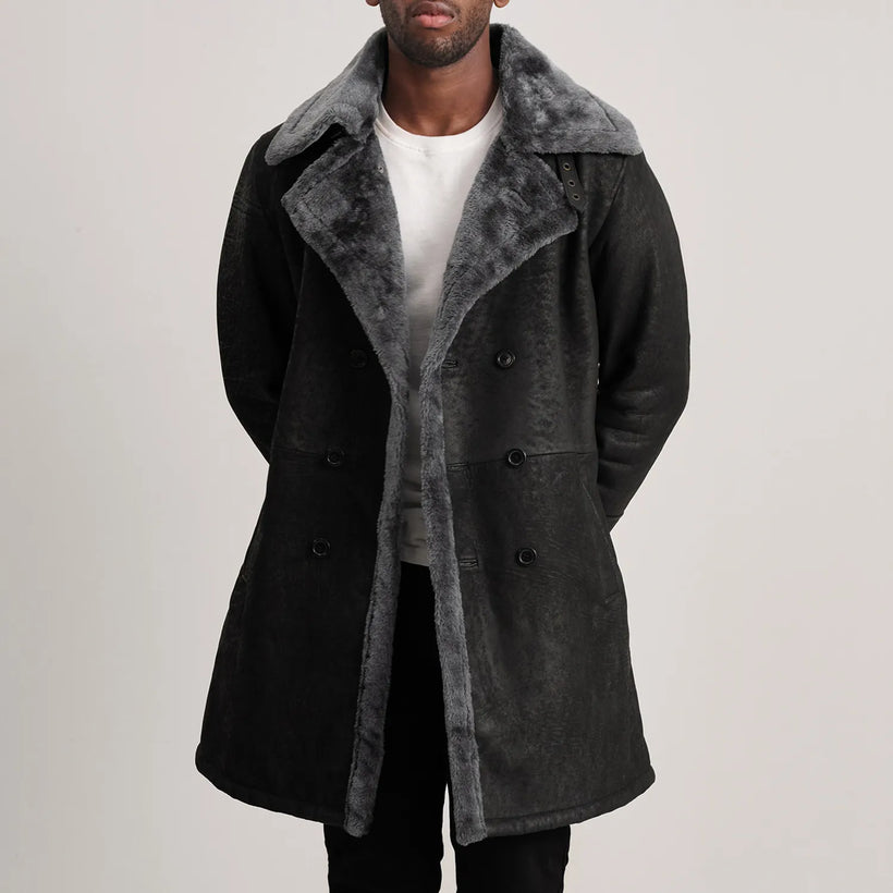 Charles Coat Brúnn Shearling Coat fyrir karla
