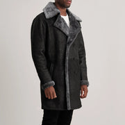 
Brown Goatskin Suede Aviator Jacket - Að aftan með nákvæmri axlasniði og hreinum fald