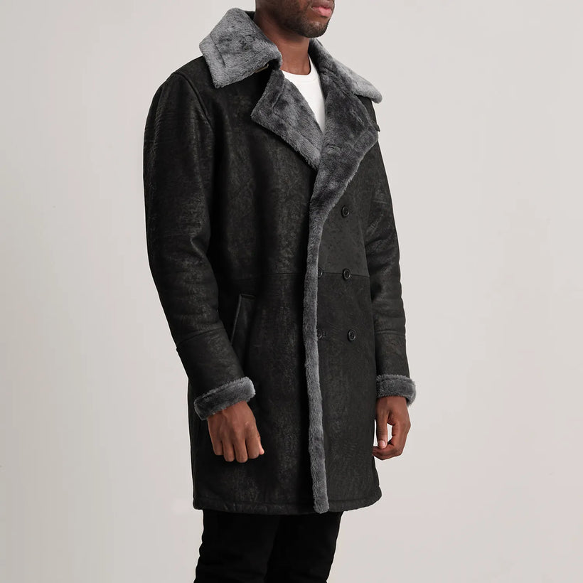 Charles Coat Brúnn Shearling Coat fyrir karla