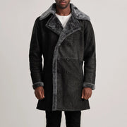 
Nærmynd of Notch & Button Hardware on Charles Brown Suede Leather Shearling Double-Breasted Coat