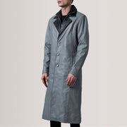 
Charlton Grey Leather Single Breasted Leðursíðkápa fyrir Karla For Men - Hliðarsýn með vinnuvistfræðilegu ermasniði