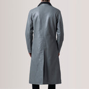 
Nærmynd of Notch & Button Hardware on Charlton Grey Leather Single Breasted Leðursíðkápa fyrir Karla For Men