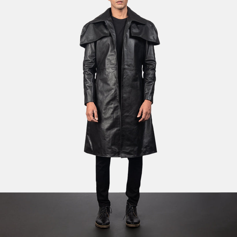 Classic Svartur Leather Duster fyrir Karla