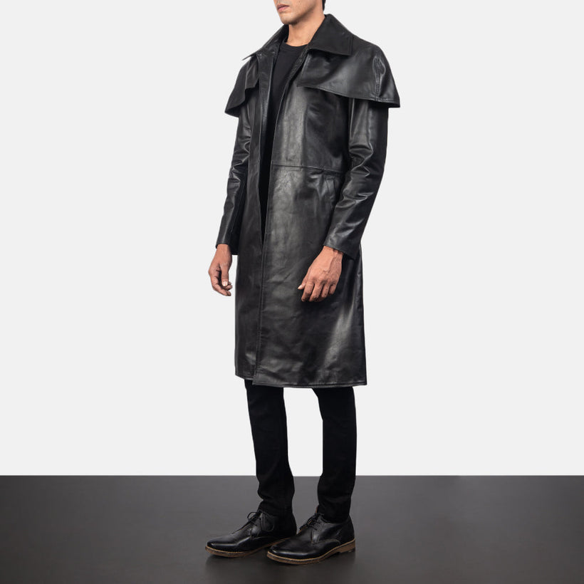 Classic Svartur Leather Duster fyrir Karla