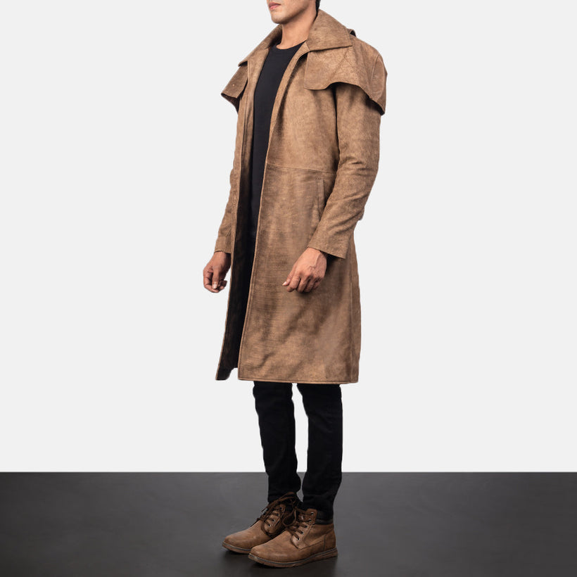Classic Brúnn Leather Duster fyrir Karla
