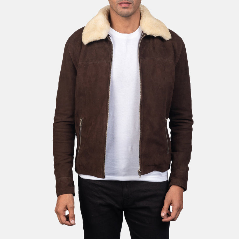 Coffner Brúnn Shearling Fur Leðurjakki fyrir karla