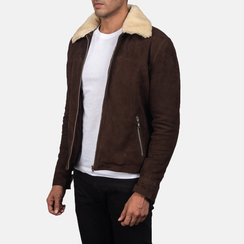 Coffner Brúnn Shearling Fur Leðurjakki fyrir karla