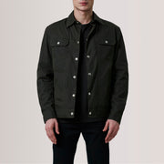 Colberto Olive Waxed Canvas Trucker Jacket For Men in Olive Waxed Cotton Canvas - Front Profile View &amp; Tailored Silhouette | Buy Online