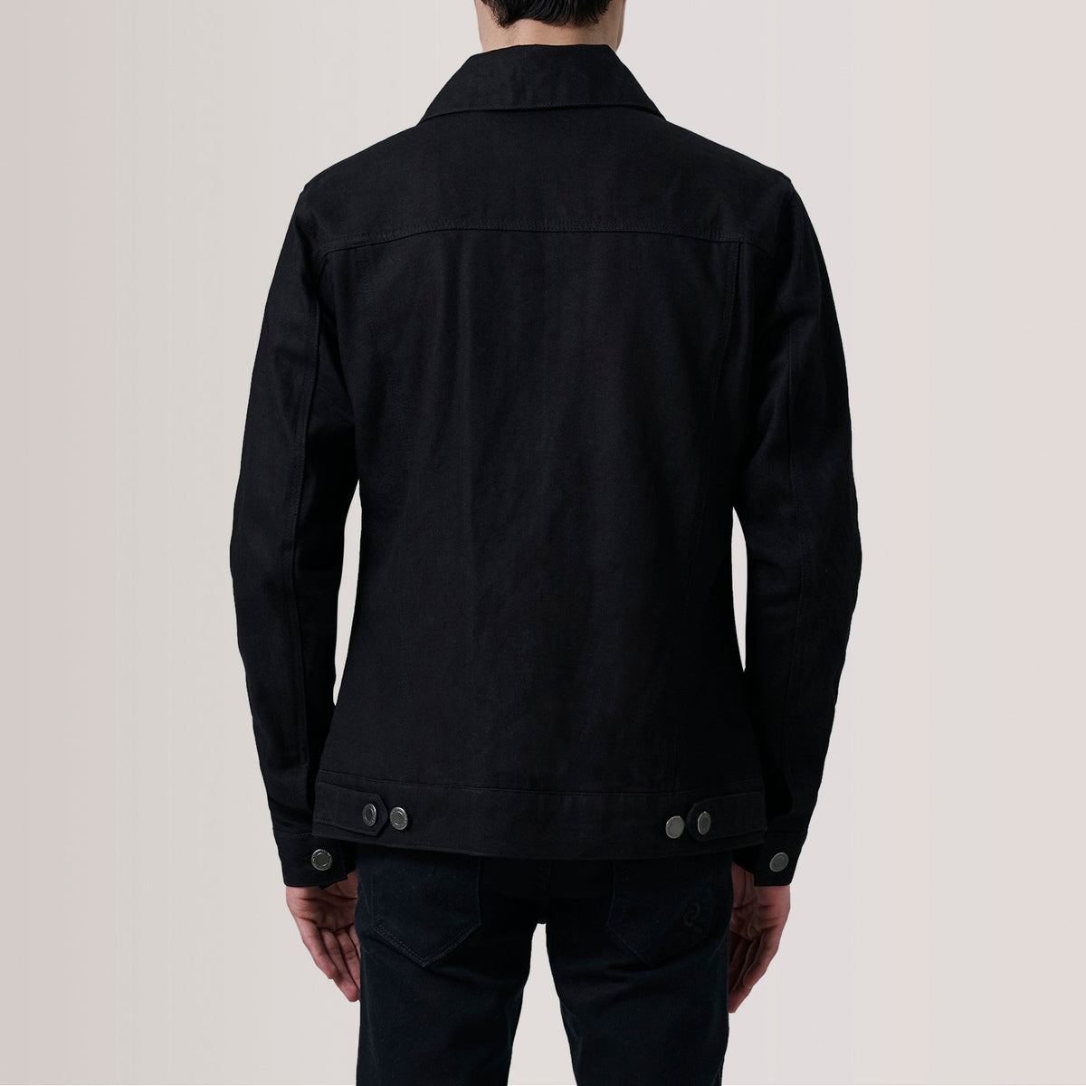 
Nærmynd of Classic Collar & Heavy-Duty Zipper Hardware on Conard Svartur Denim Trucker Leðurjakki fyrir Karla For Men