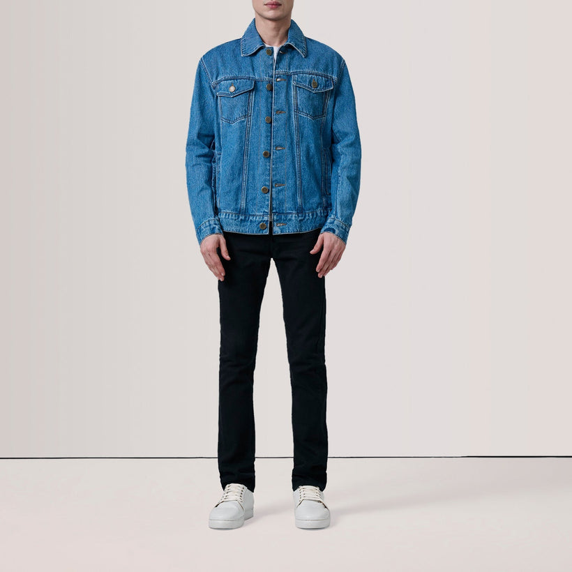 Conard Blue Denim Trucker Leðurjakki fyrir karla