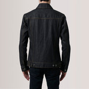 
Nærmynd of Classic Collar & Heavy-Duty Zipper Hardware on Conard Faded Svartur Denim Trucker Leðurjakki fyrir Karla For Men