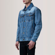 
Conard Ice Blár Denim Trucker Leðurjakki fyrir Karla For Men - Hliðarsýn með vinnuvistfræðilegu ermasniði