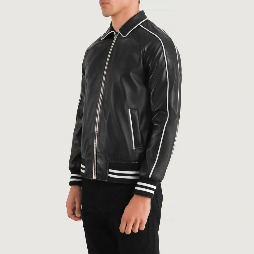 Cooper Svartur Leather Varsity Leðurjakki fyrir karla