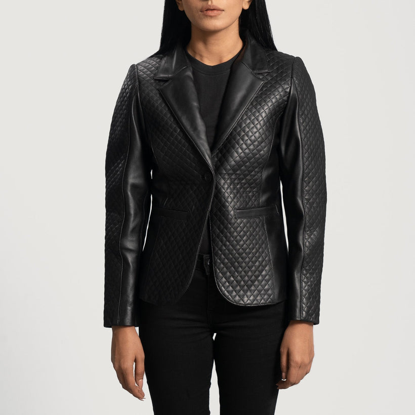 Cora Quilted Svartur Leather Blazer fyrir konur