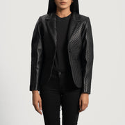 Black Sheepskin leather Blazer - Back View Showing Tailored Shoulder Fit &amp; Clean Hemline