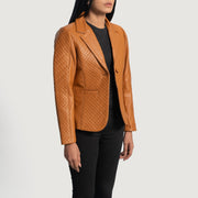 Brown Sheepskin leather Blazer - Back View Showing Tailored Shoulder Fit &amp; Clean Hemline