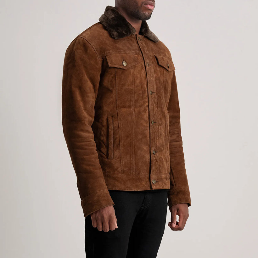 Dallis Brúnn Suede Shearling Trucker Leðurjakki fyrir Karla