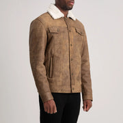 
Distressed Brown Sheepskin Snuffed Aviator Jacket - Að aftan með nákvæmri axlasniði og hreinum fald