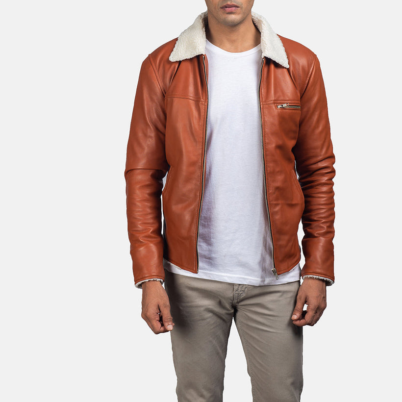 Dan Frost Ljósbrúnn Shearling Leðurjakki fyrir karla