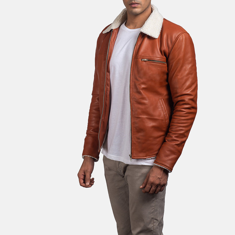 Dan Frost Ljósbrúnn Shearling Leðurjakki fyrir karla