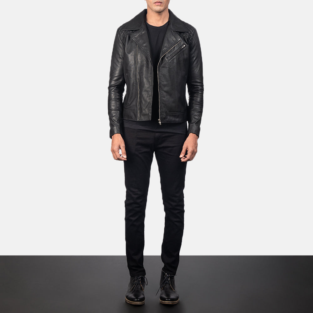 Nærmynd of Notch & Zipper Hardware on Danny Quilted Brown Leather Biker Jacket