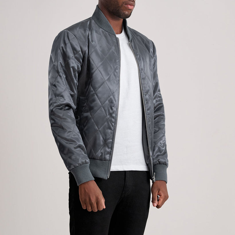 Danson Rimlaskorinn Grey Varsity Leðurjakki fyrir Karla