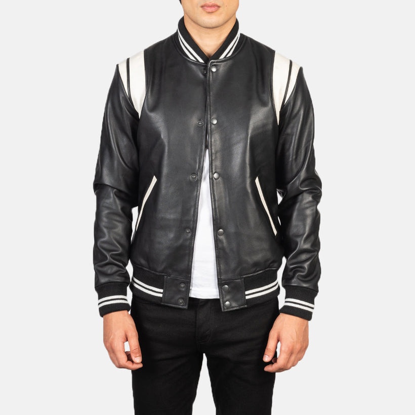 Dantee Svartur Leather Varsity Leðurjakki fyrir karla
