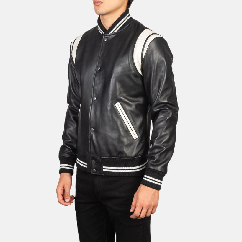 Dantee Svartur Leather Varsity Leðurjakki fyrir karla