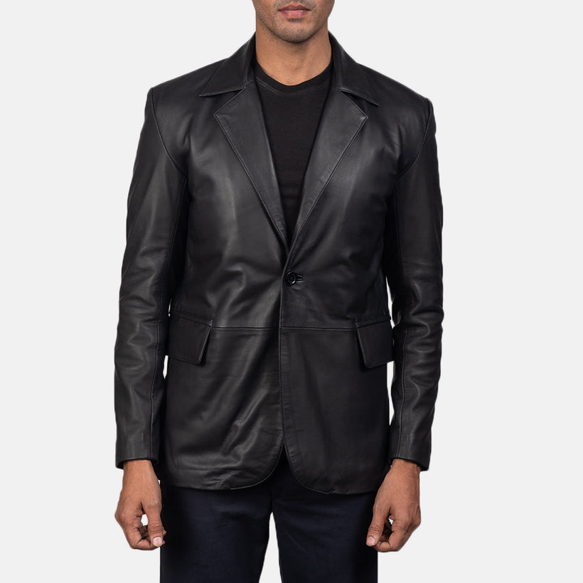 Daron Svartur Leather Blazer fyrir karla