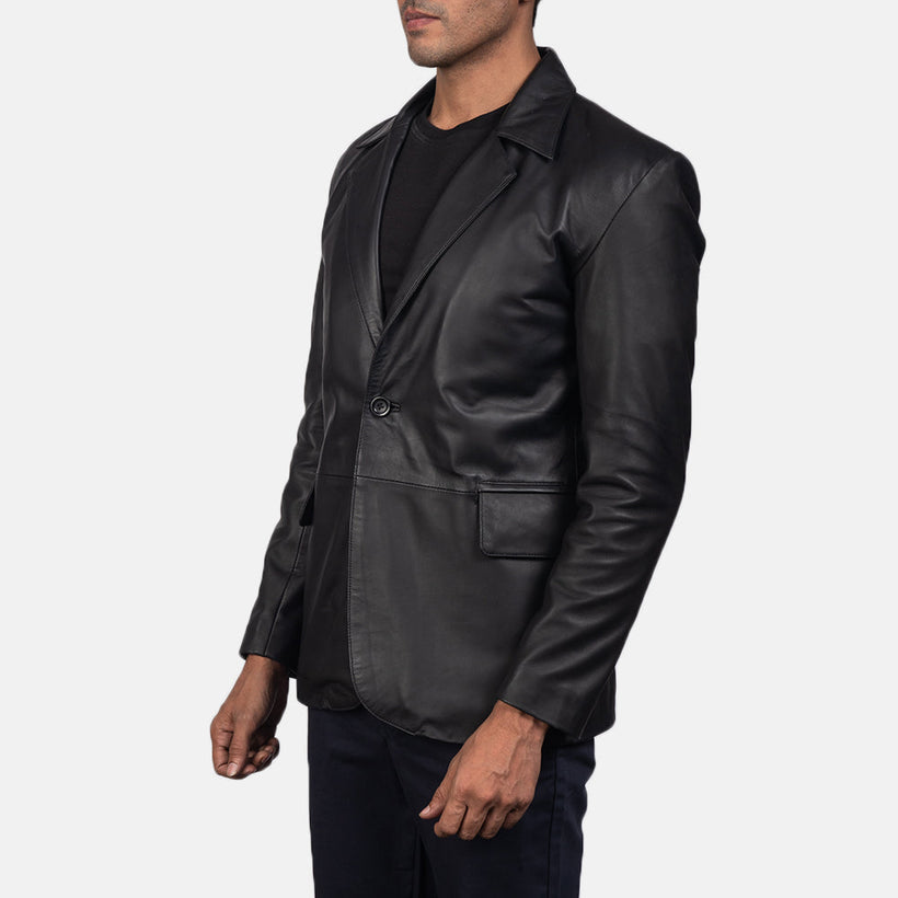 Daron Svartur Leather Blazer fyrir karla