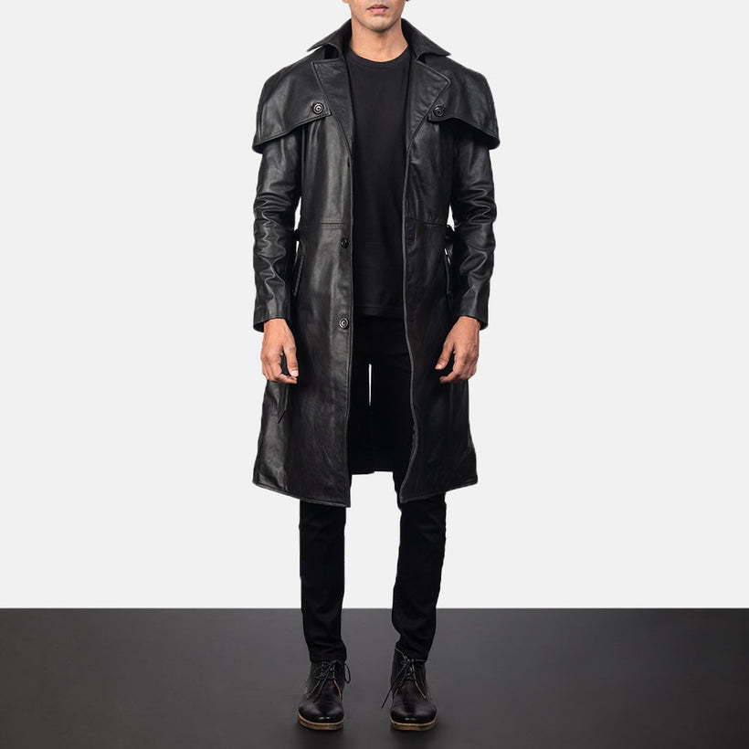 Deux Svartur Leather Duster fyrir Karla