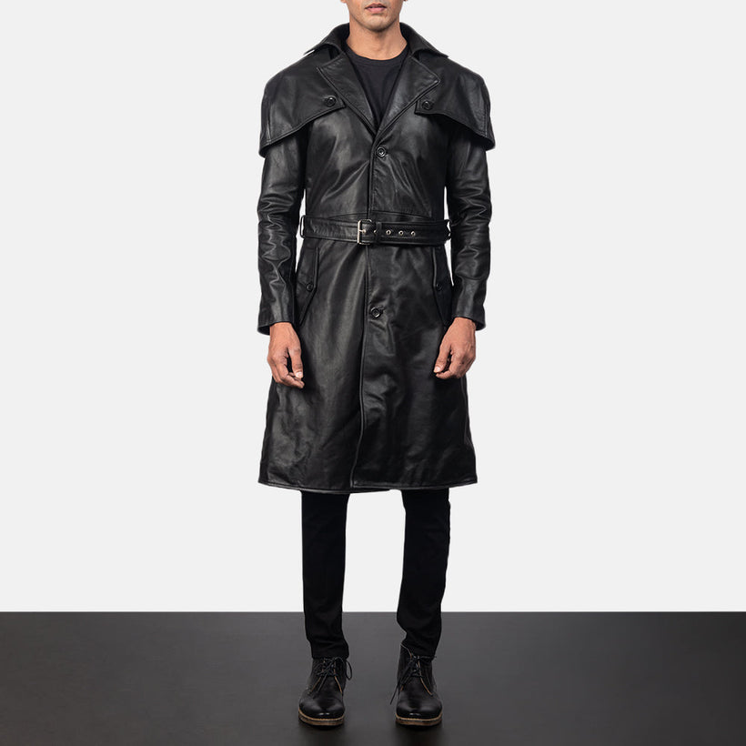 Deux Svartur Leather Duster fyrir Karla