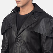 
Nærmynd of Classic Collar & Buttons + Belt Hardware on Deux Svartur Leather Duster fyrir Karla