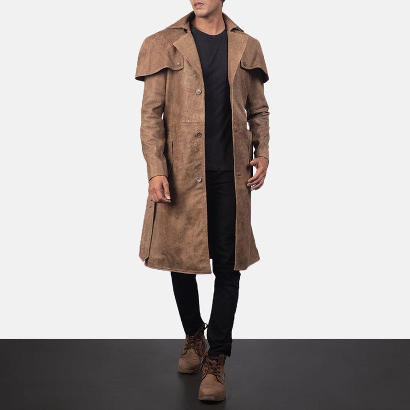 Deux Brúnn Leather Duster fyrir Karla