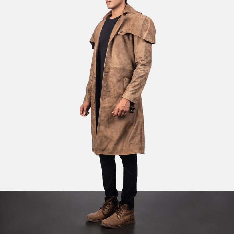 Deux Brúnn Leather Duster fyrir Karla