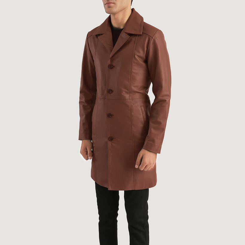 Don Long Brúnn Leather Coat fyrir karla