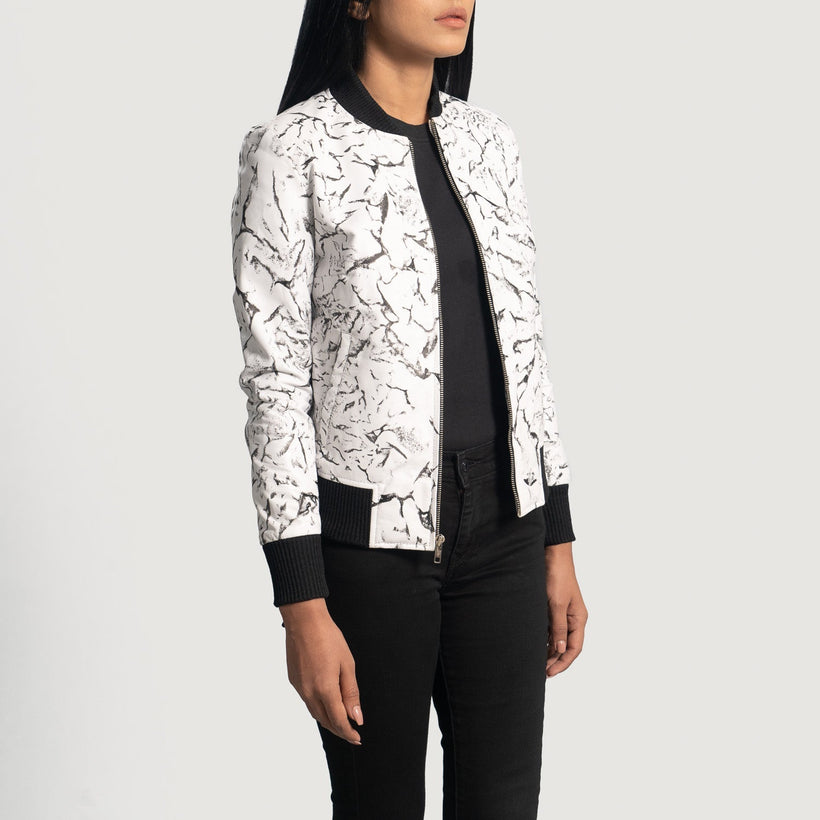 Donna Blake White Bomber jakki úr leðri fyrir konur