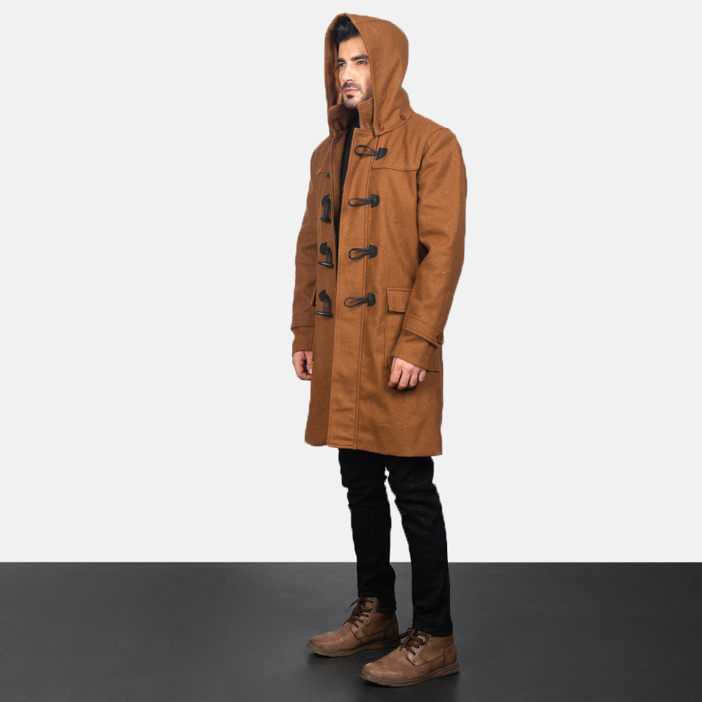 
Khaki Synthetic Wool Trench Coat - Að aftan með nákvæmri axlasniði og hreinum fald