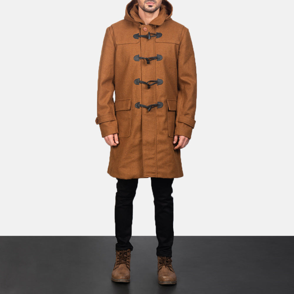 
Nærmynd of Shirt with Removable Hood & Toggle Buttons with Placket & Zipper Hardware on Drake Khaki Wool Duffle Coat