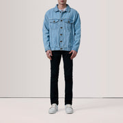 
Light Blue Full-Grain leather Jacket - Að aftan með nákvæmri axlasniði og hreinum fald