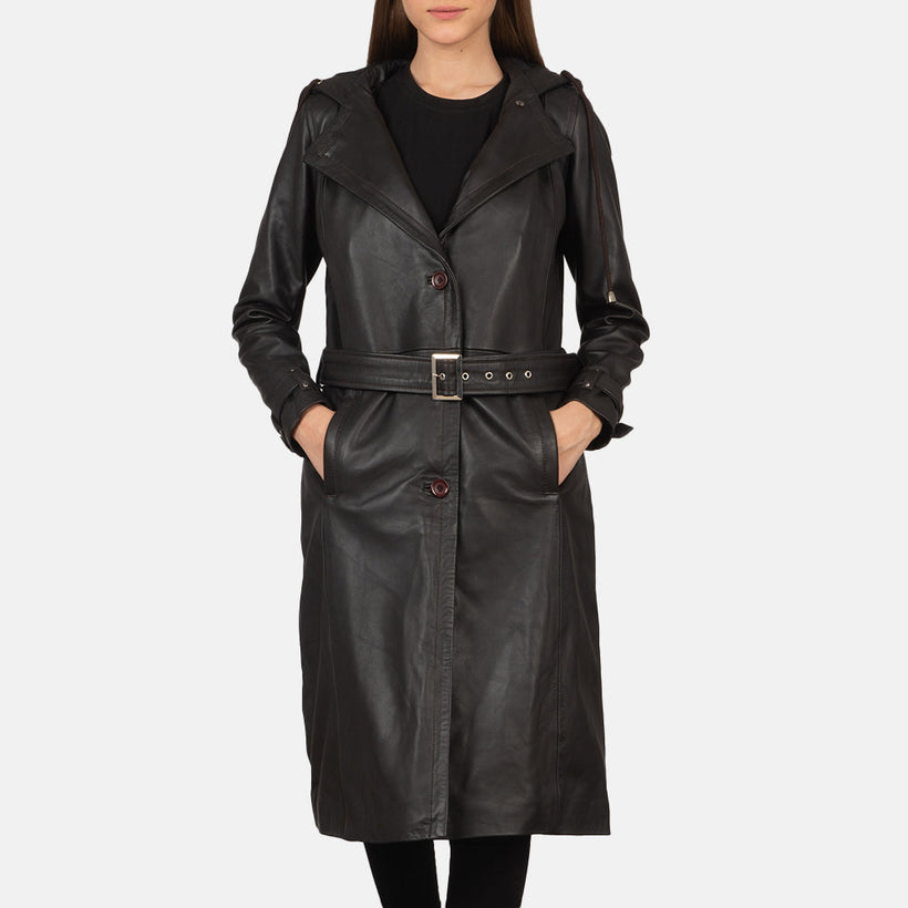 Fixon Hooded Brúnn Trench Coat fyrir konur
