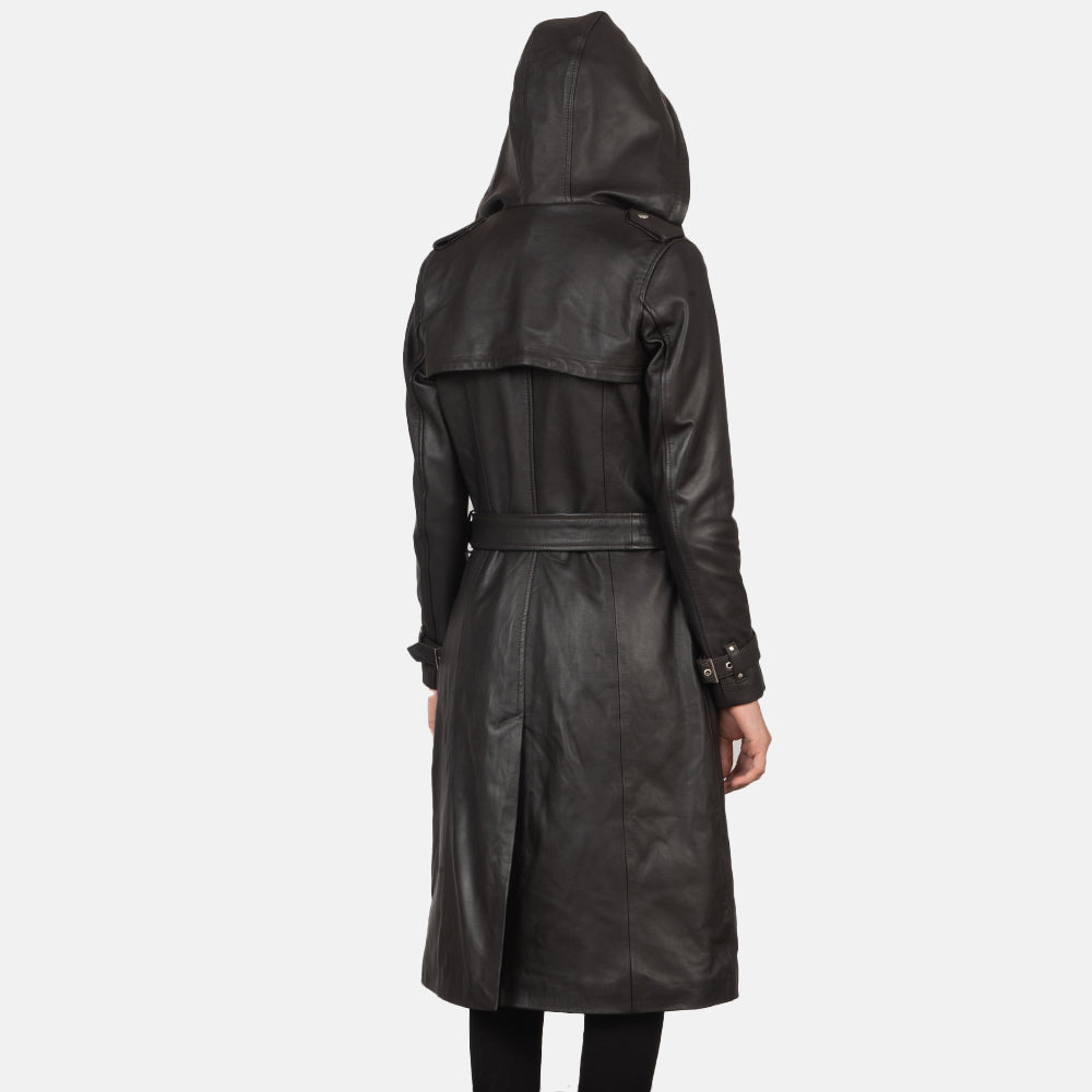 
Nærmynd of Hooded & Button + Belt Hardware on Fixon Hooded Brúnn Leðurfrakki fyrir Konur