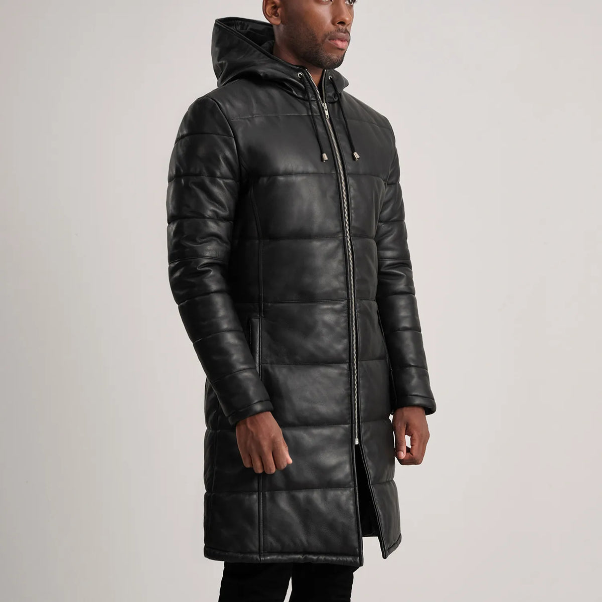 
Tan Brown Sheepskin Leather Hooded Jacket - Að aftan með nákvæmri axlasniði og hreinum fald