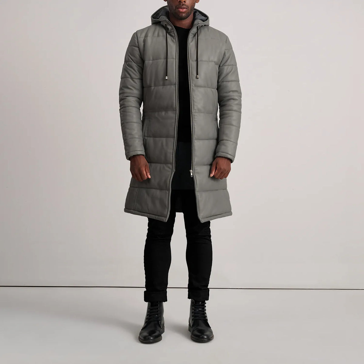 
Floyd Leðursíðkápa Ljósbrúnn Puffer Leðurjakki fyrir Karla – alternate product view 3