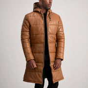 
Floyd Leðursíðkápa Ljósbrúnn Puffer Leðurjakki fyrir Karla – alternate product view 1