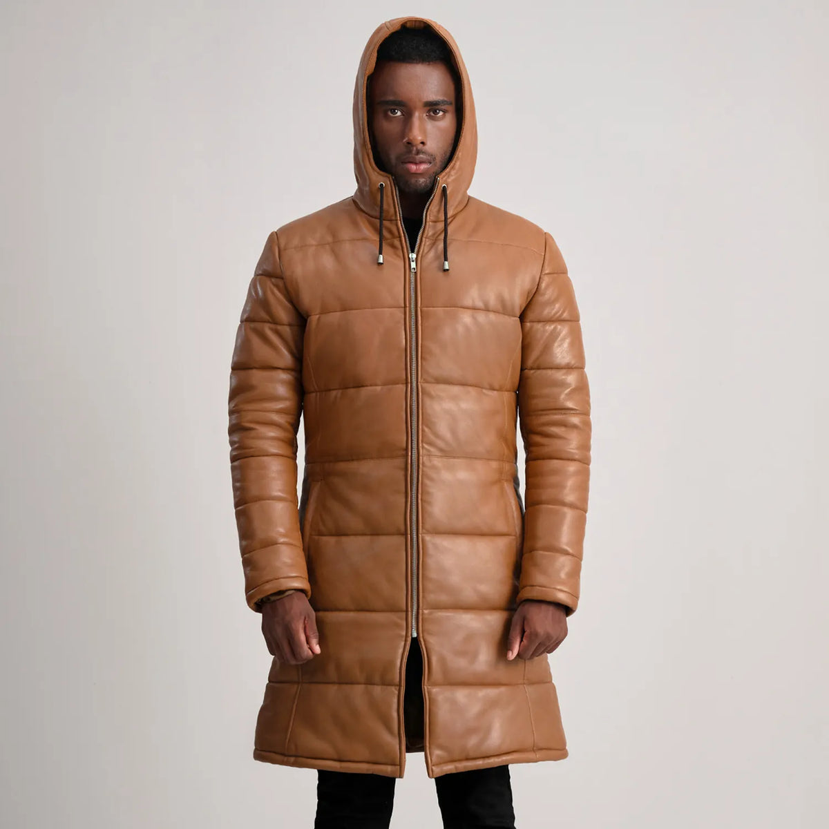 
Floyd Leðursíðkápa Ljósbrúnn Puffer Leðurjakki fyrir Karla – alternate product view 4