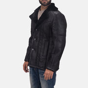 Men's Furcliff Double Face Shearling Leather Coat in Black Shearling Leather (Double Face) - Front Profile View &amp; Tailored Silhouette | Buy Online