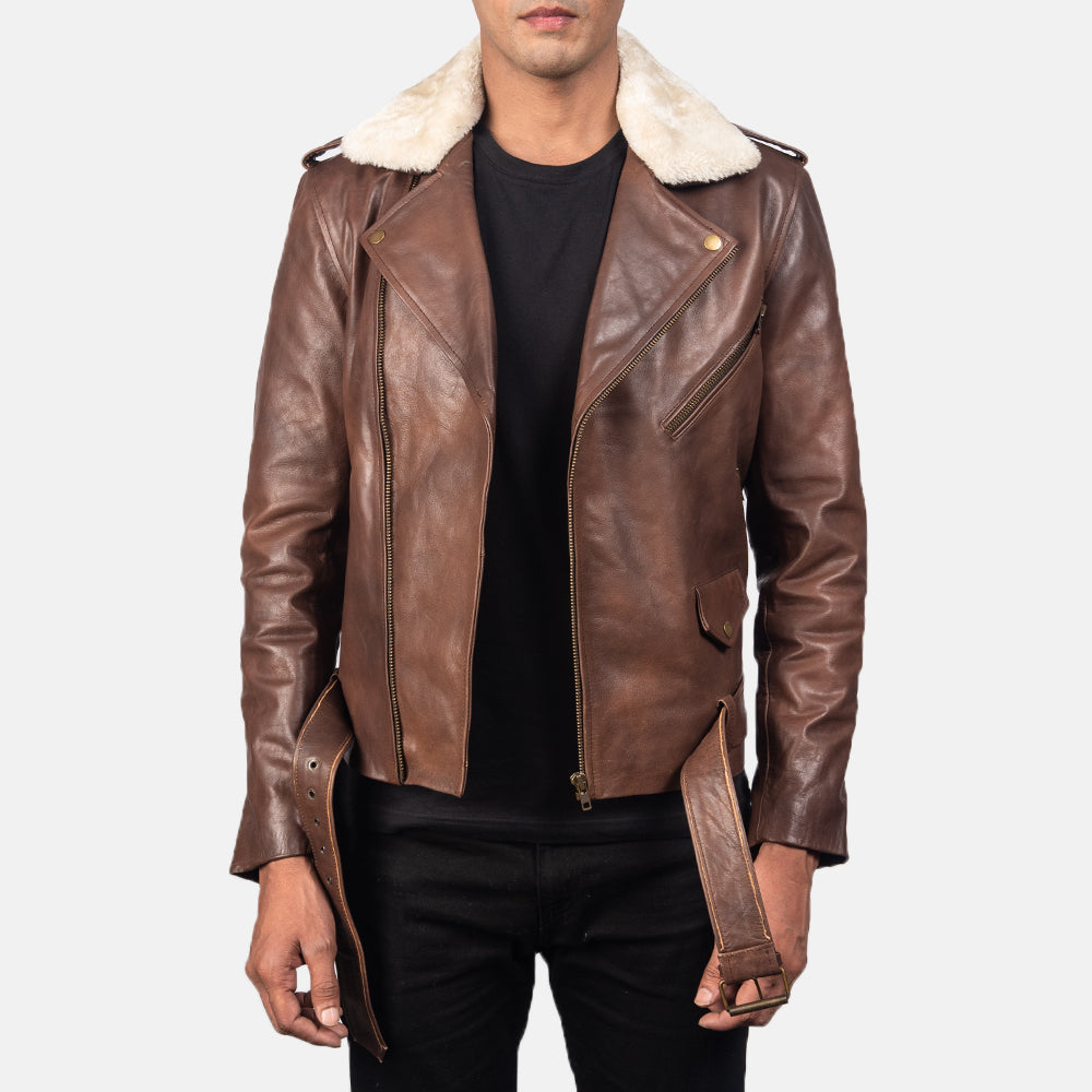 
Handunnið faldssnið Furton Black Leather Biker Jacket